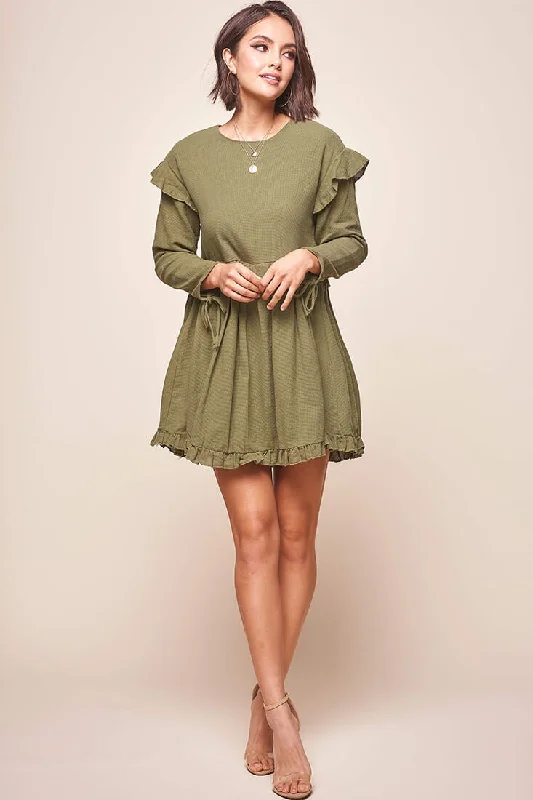 Marion Long Sleeve Shift Dress Khaki