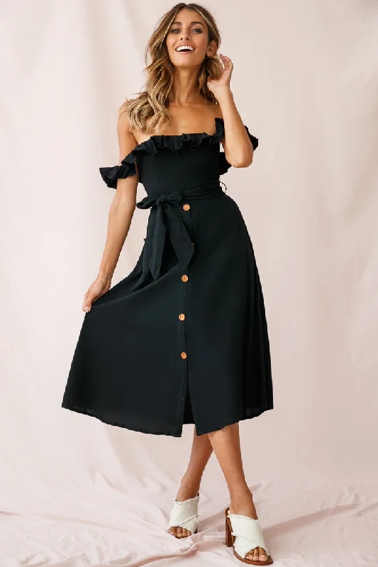 Matisse Off-Shoulder Placket Dress Black