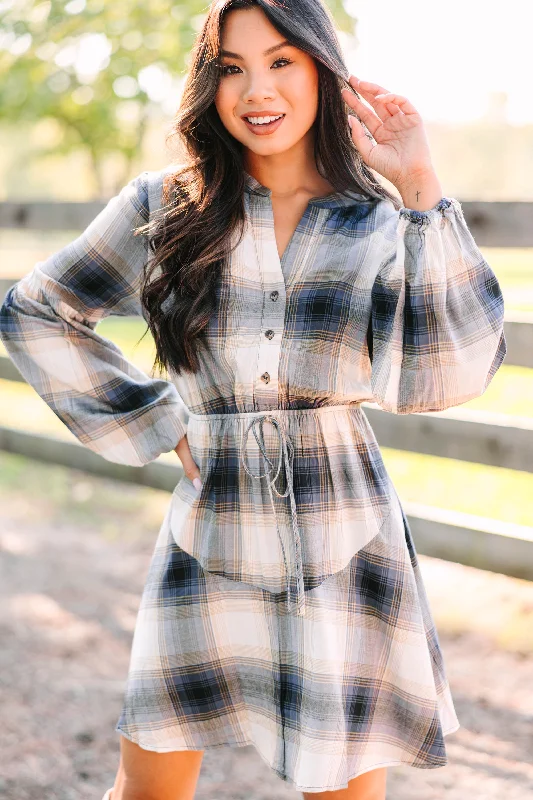 More Than Love Navy Blue Plaid Dress