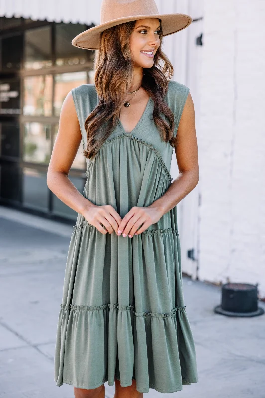 Once In A While Olive Green Dress