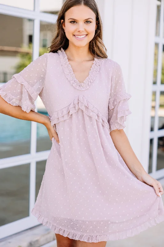 Show Your Soft Side Light Mauve Pink Swiss Dot Dress