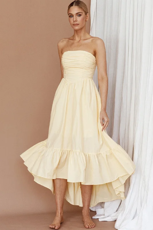 Sunday Mornings Ruched Bust Midi Dress Lemon