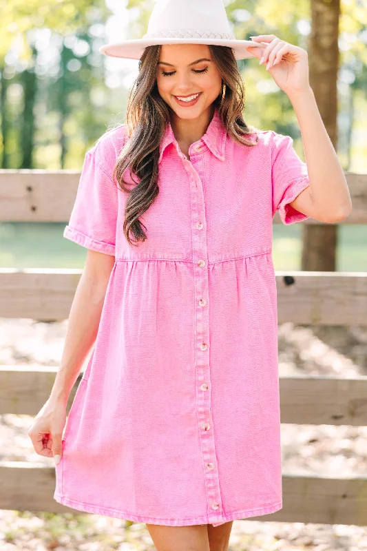 Take Me Away Pink Denim Babydoll Dress