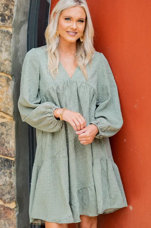 The Way I Am Sage Green Gingham Babydoll Dress