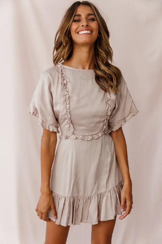 Thursday Ruffle Detail Lace-Up Back Dress Mocha