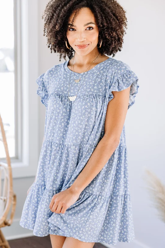 Well Wishes Blue Ditsy Floral Dress