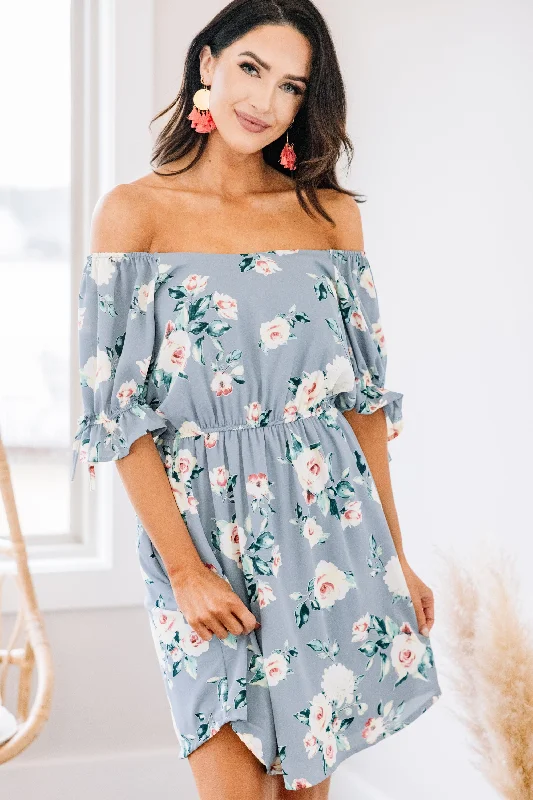 What You Mean Dusty Blue Floral Dress